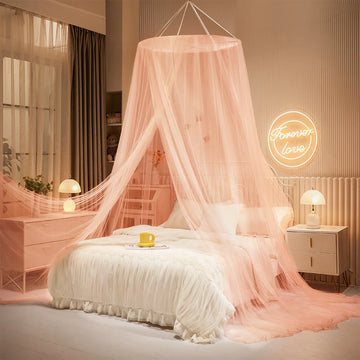Qfdian Domed mosquito net pink girl Canopy over the bed foldable Mosquito net door baby crib anti-mosquito